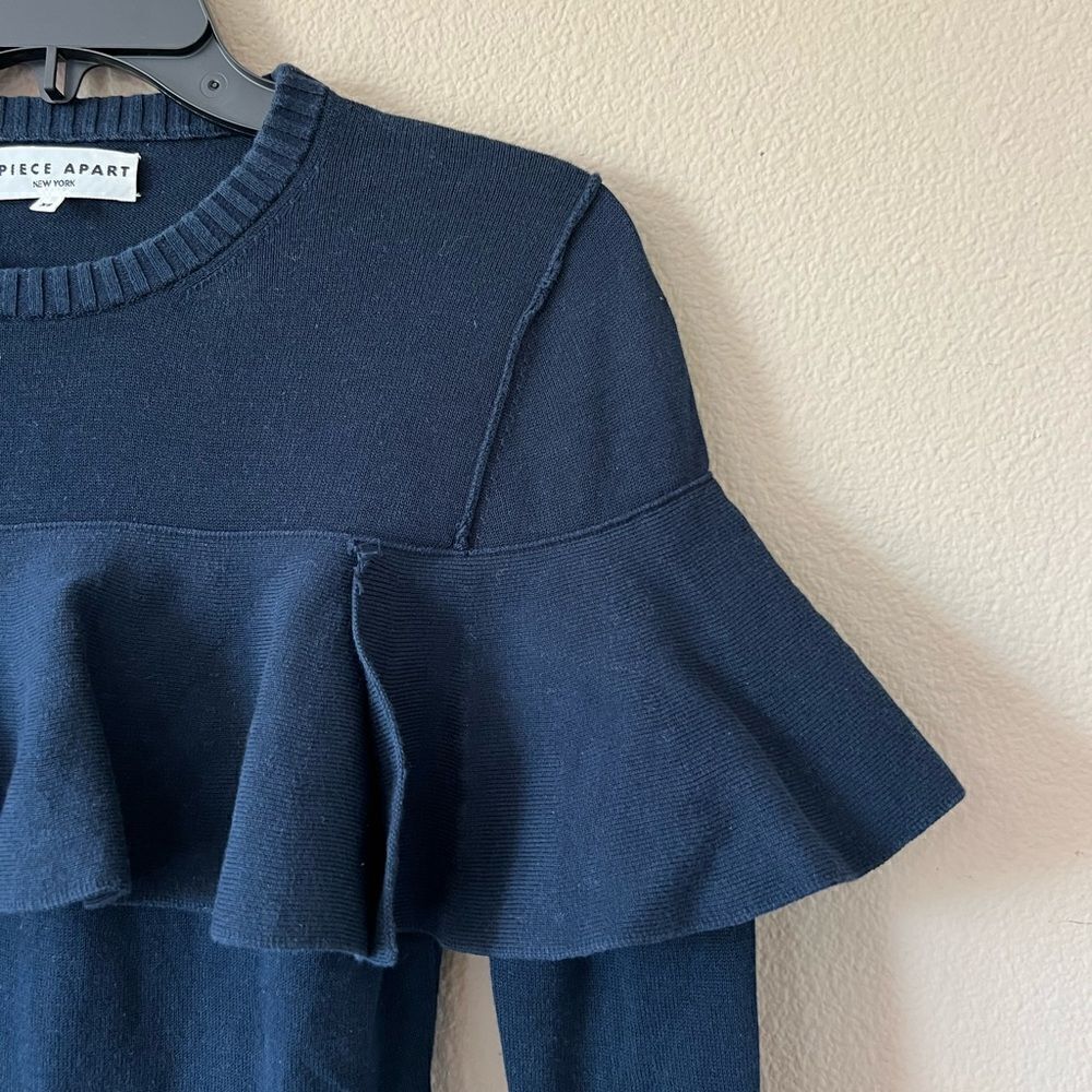 Apiece Apart Long Sleeved Navy Knit Ruffle - Picture 7 of 10